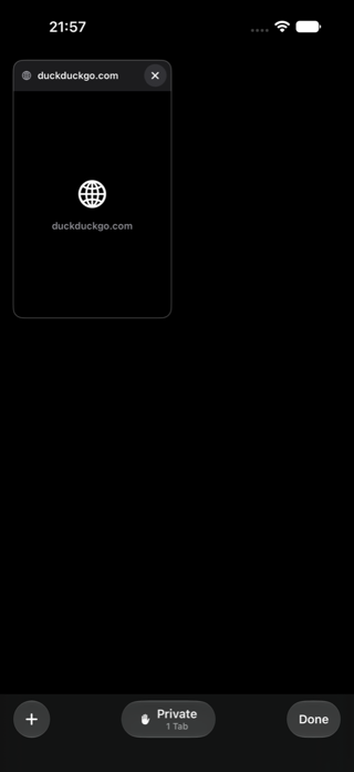 My Saver private browser tab overview with Safari-style cards